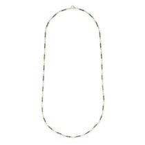A PEARL AND ENAMEL NECKLACE in yellow gold, comprising a row of alternating pearls and batons dec...