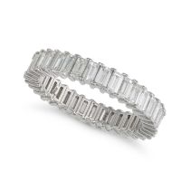 A DIAMOND FULL ETERNITY RING in 18ct white gold, set all around with a row of baguette cut diamon...