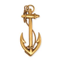 AN ANTIQUE ANCHOR BROOCH designed as an anchor accented by a rope, no assay marks, 4.2cm, 3.2g.