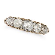 AN ANTIQUE DIAMOND FIVE STONE RING, LATE 19TH CENTURY in 18ct yellow gold, set with five graduati...