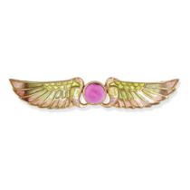 AN ANTIQUE ART NOUVEAU PASTE AND PLIQUE A JOUR ENAMEL BROOCH in yellow gold, set with a purple pa...