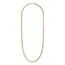 AN ANTIQUE GUARD CHAIN NECKLACE in 18ct yellow gold, comprising a row of fancy links terminating ...