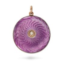 AN ANTIQUE PEARL AND ENAMEL PENDANT in yellow gold, the circular pendant set with a pearl, decora...