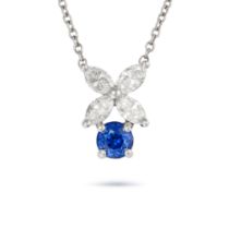 TIFFANY & CO., A SAPPHIRE AND DIAMOND VICTORIA PENDANT NECKLACE in platinum, the pendant set with...
