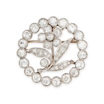 AN ANTIQUE DIAMOND FLOWER BROOCH in white gold, designed as a flower set with old cut diamonds, i...