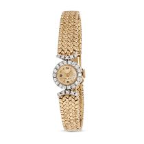 A VINTAGE 14CT YELLOW GOLD AND DIAMOND WRISTWATCH, 17 jewel incabloc movement, the circular champ...