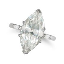 A 6.11 CARAT SOLITAIRE DIAMOND ENGAGEMENT RING in platinum, set with a marquise cut diamond of 6....