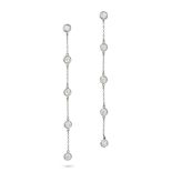 ELSA PERETTI FOR TIFFANY & CO., A PAIR OF DIAMONDS BY THE YARD DROP EARRINGS in platinum, each co...