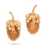 CARL D. LINDSTROM, A PAIR OF DIAMOND EARRINGS in 18ct yellow gold, each designed as a piece of fr...