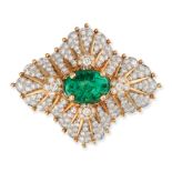 JEAN SCHLUMBERGER FOR TIFFANY & CO., A FINE EMERALD AND DIAMOND BROOCH / PENDANT in 18ct yellow g...