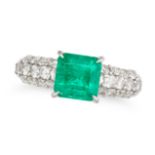 AN EMERALD AND DIAMOND DRESS RING in platinum, set with an octagonal step cut emerald of 1.55 car...