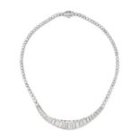 A DIAMOND NECKLACE in white gold and platinum, set with a row of round brilliant cut diamonds, th...