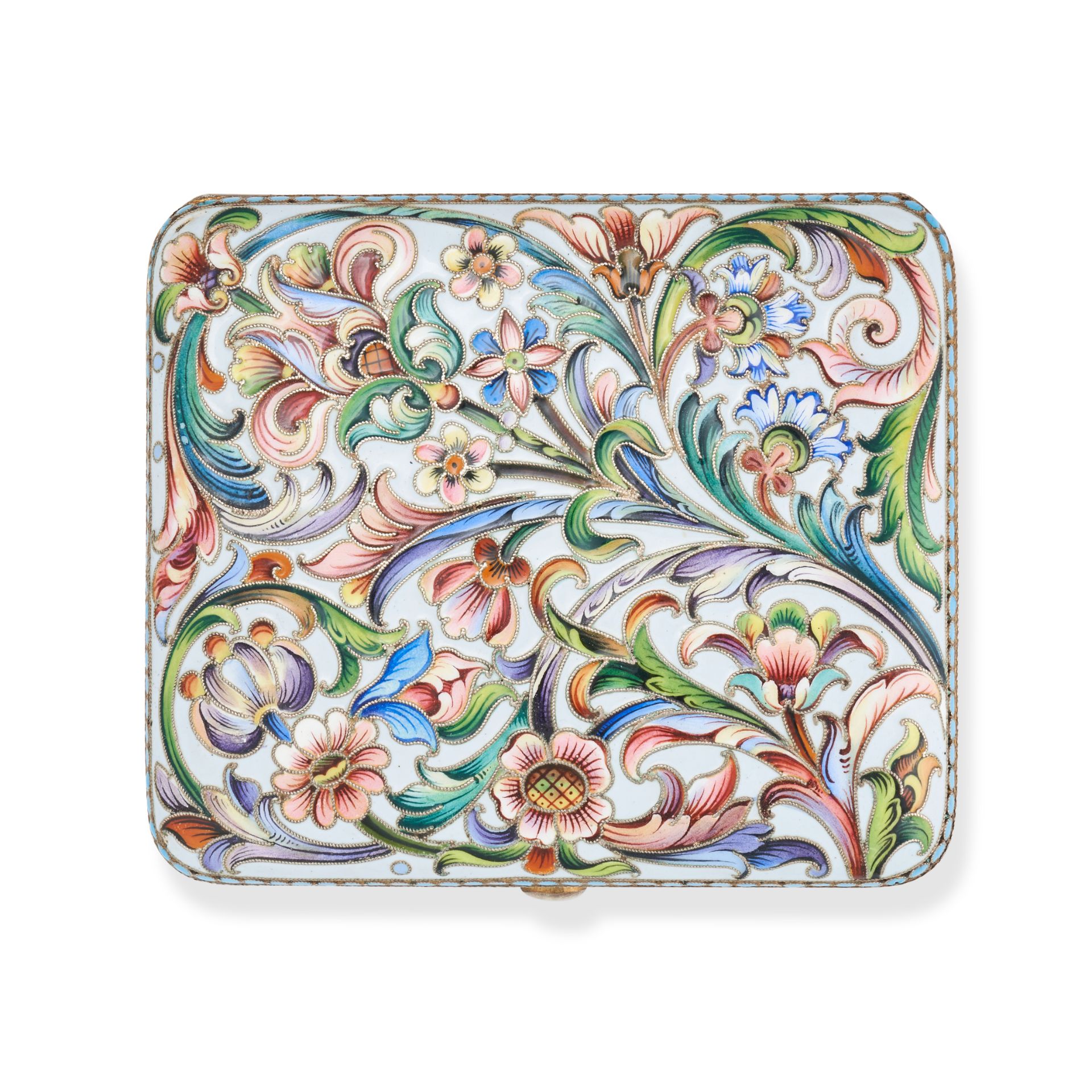 NO RESERVE - AN ANTIQUE RUSSIAN CLOISONNE ENAMEL AND SILVER CIGARETTE CASE, MOSCOW 1908-17 in 84 ...