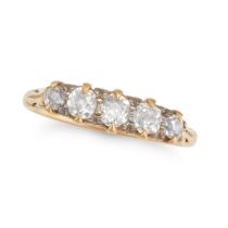 AN ANTIQUE FIVE STONE DIAMOND RING in 18ct yellow gold, set with five old cut diamonds, stamped 1...