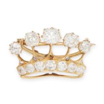 A FINE ANTIQUE DIAMOND CORONET BROOCH in yellow gold, designed as a coronet set throughout with o...