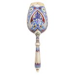 NO RESERVE - AN ANTIQUE IMPERIAL RUSSIAN SILVER ENAMEL TEA CADDY SPOON, MOSCOW CIRCA 1885 the sho...