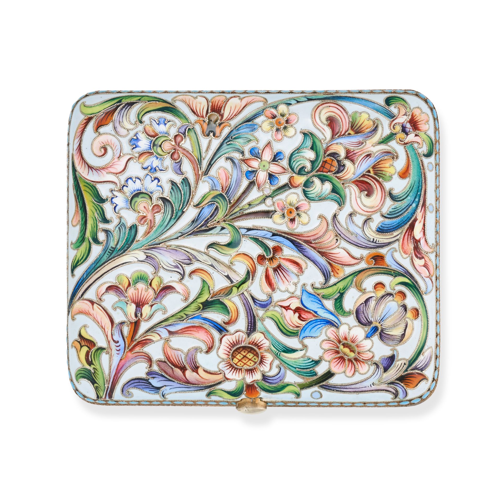 NO RESERVE - AN ANTIQUE RUSSIAN CLOISONNE ENAMEL AND SILVER CIGARETTE CASE, MOSCOW 1908-17 in 84 ... - Bild 2 aus 3