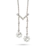 A FINE ANTIQUE DIAMOND NEGLIGEE NECKLACE in white and yellow gold, comprising a trace chain set w...