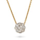 A DIAMOND CLUSTER PENDANT NECKLACE in yellow gold, the pendant set with a cluster of old cut diam...