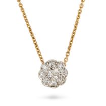 A DIAMOND CLUSTER PENDANT NECKLACE in yellow gold, the pendant set with a cluster of old cut diam...