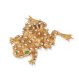 AN EMERALD TOAD BROOCH in 18ct yellow gold, designed as a toad covered with white gold beads, the...