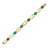 A FINE VINTAGE FRENCH CHRYSOPRASE BRACELET in 18ct yellow gold, comprising a row of openwork link...