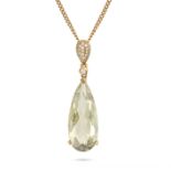 A HELIODOR AND DIAMOND PENDANT NECKLACE in 18ct yellow gold, the pendant set with a pear cut heli...