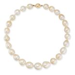 A PEARL NECKLACE in 18ct yellow gold, comprising a single row of pearls ranging from 11.2mm to 14...