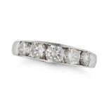 A DIAMOND FIVE STONE RING in white gold, the tapering band set with five graduating round brillia...