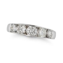 A DIAMOND FIVE STONE RING in white gold, the tapering band set with five graduating round brillia...