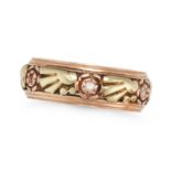 A DIAMOND FOLIATE BAND RING in 14ct rose and yellow gold, the wide band with yellow gold foliate ...