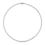 A DIAMOND LINE NECKLACE in white gold, comprising a row of graduating round brilliant cut diamond...