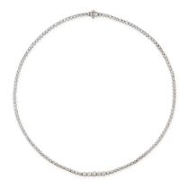 A DIAMOND LINE NECKLACE in white gold, comprising a row of graduating round brilliant cut diamond...