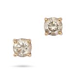 A PAIR OF DIAMOND STUD EARRINGS in 18ct yellow gold, each set with a round brilliant cut diamond ...