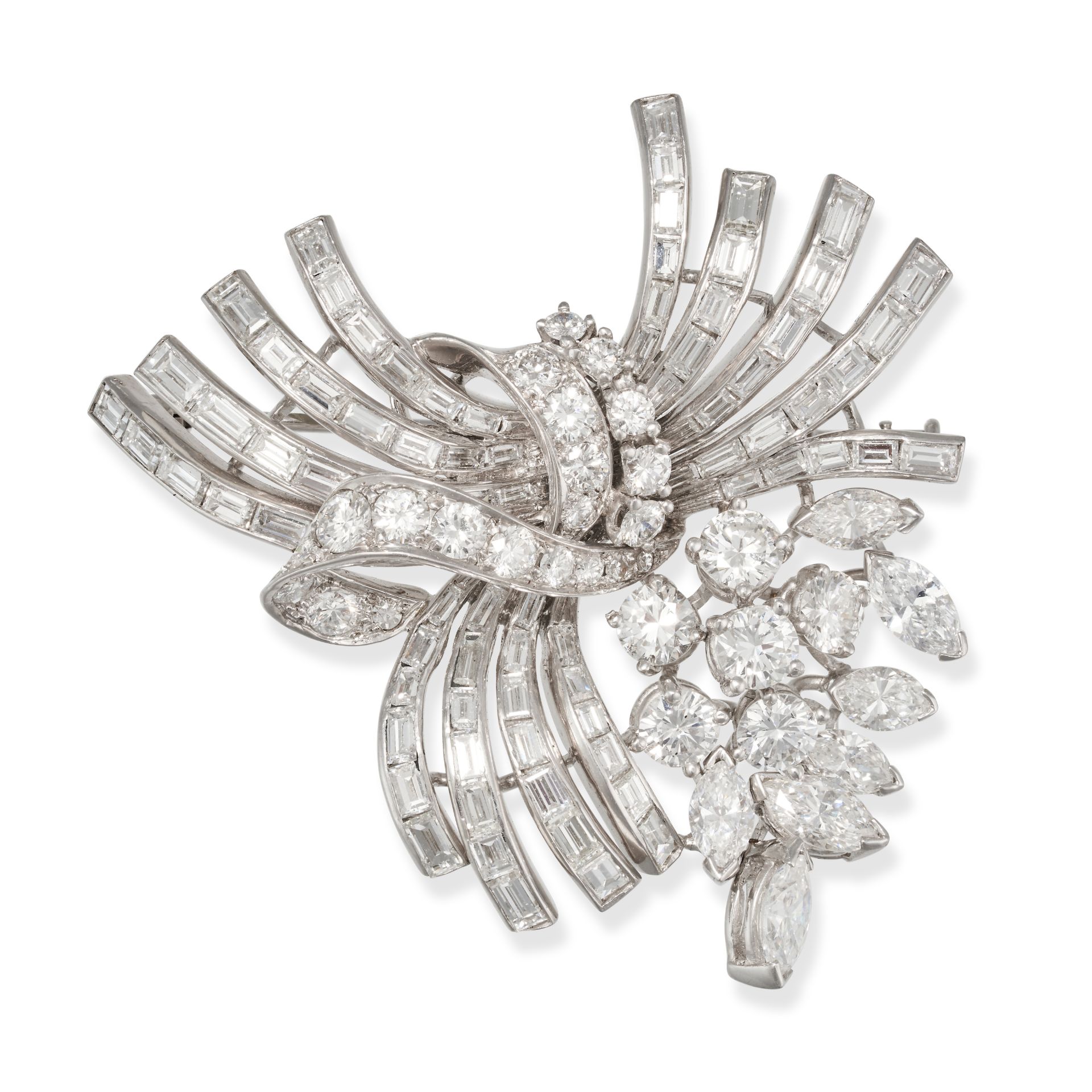 A DIAMOND SPRAY BROOCH in platinum, designed as an abstract floral spray set with round brilliant...