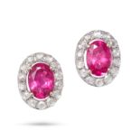 A PAIR OF PINK TOURMALINE AND DIAMOND CLUSTER STUD EARRINGS in 18ct white gold, each set with an ...
