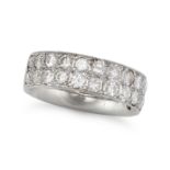 A DIAMOND HALF ETERNITY RING in platinum, set with two rows of round brilliant cut diamonds all t...