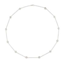 A DIAMOND NECKLACE in platinum, comprising a trace chain set with round brilliant cut diamonds, t...