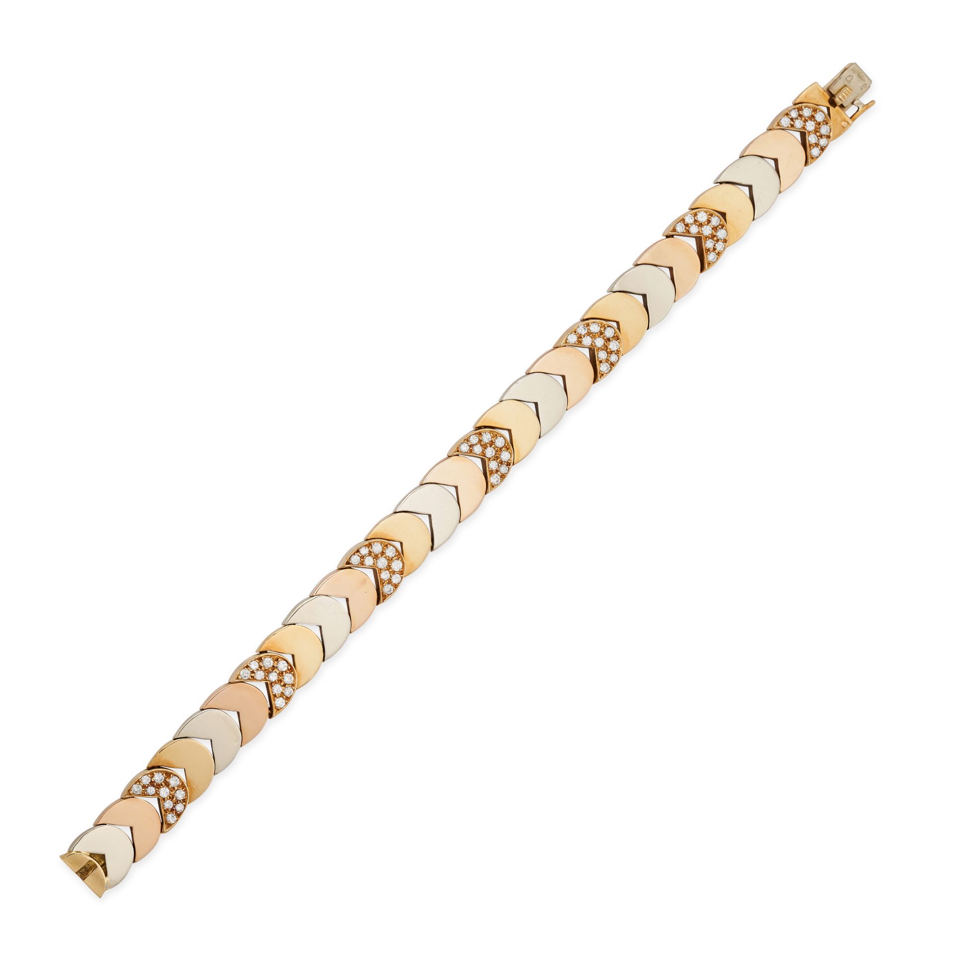 GEORGES L'ENFANT FOR VAN CLEEF & ARPELS, A DIAMOND BRACELET in 18ct tricolour gold, comprising a ...