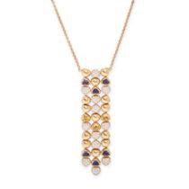 MARINA B, A DIAMOND AND SAPPHIRE PENDANT NECKLACE in 18ct yellow gold, the pendant comprising thr...