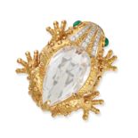 DAVID WEBB, A ROCK CRYSTAL, EMERALD AND DIAMOND FROG BROOCH in 18ct yellow gold and platinum, des...