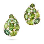 VERDURA, A PAIR OF GREEN TOURMALINE AND DIAMOND PAISLEY CLIP EARRINGS in yellow gold, each set wi...