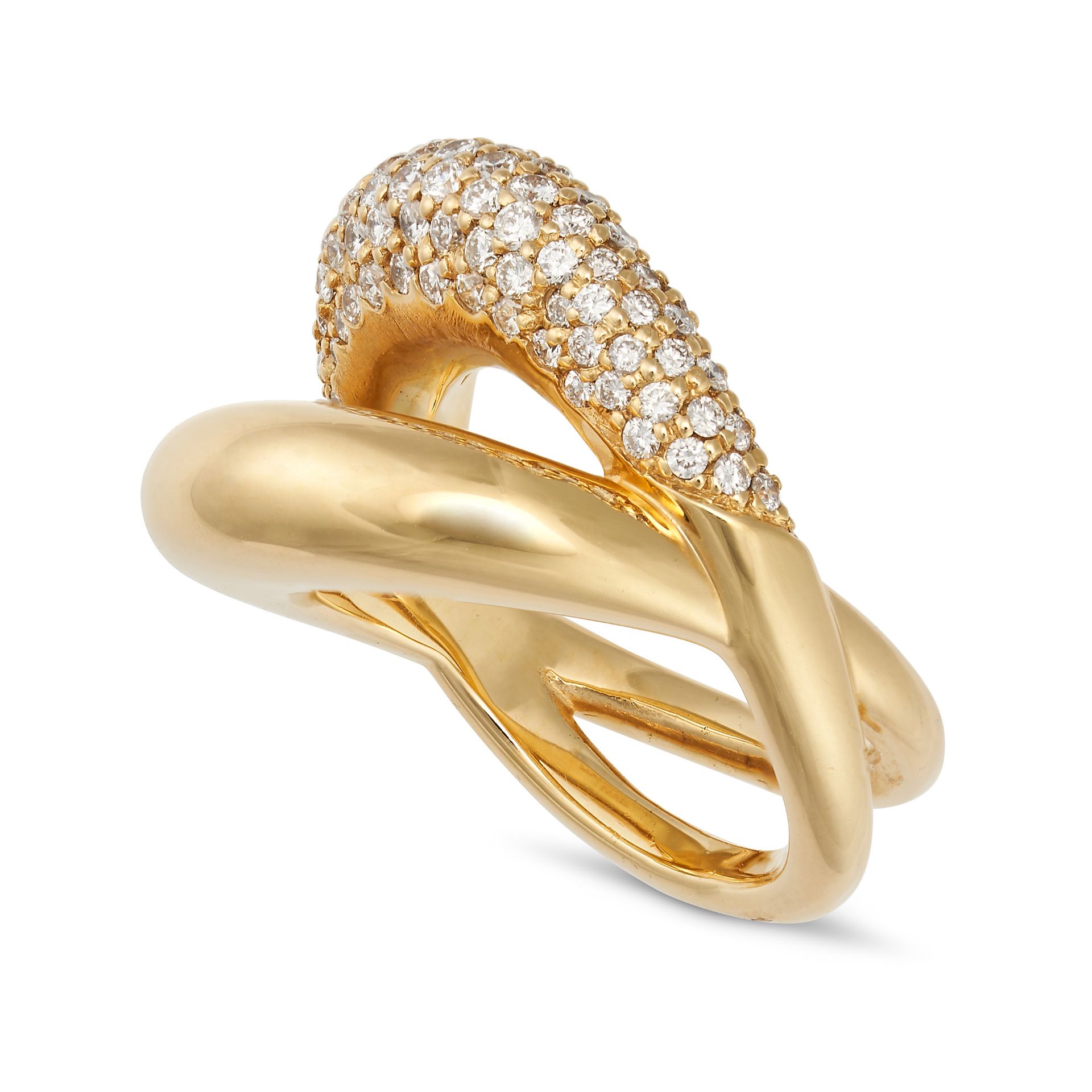 MAUBOUSSIN, A DIAMOND TWINS RING in 18ct yellow gold, comprising two bands, one pave set with rou... - Bild 2 aus 2