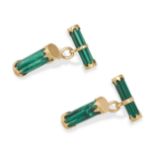 TIFFANY & CO., A PAIR OF MALACHITE CUFFLINKS in 18ct yellow gold, each link comprising a fluted m...