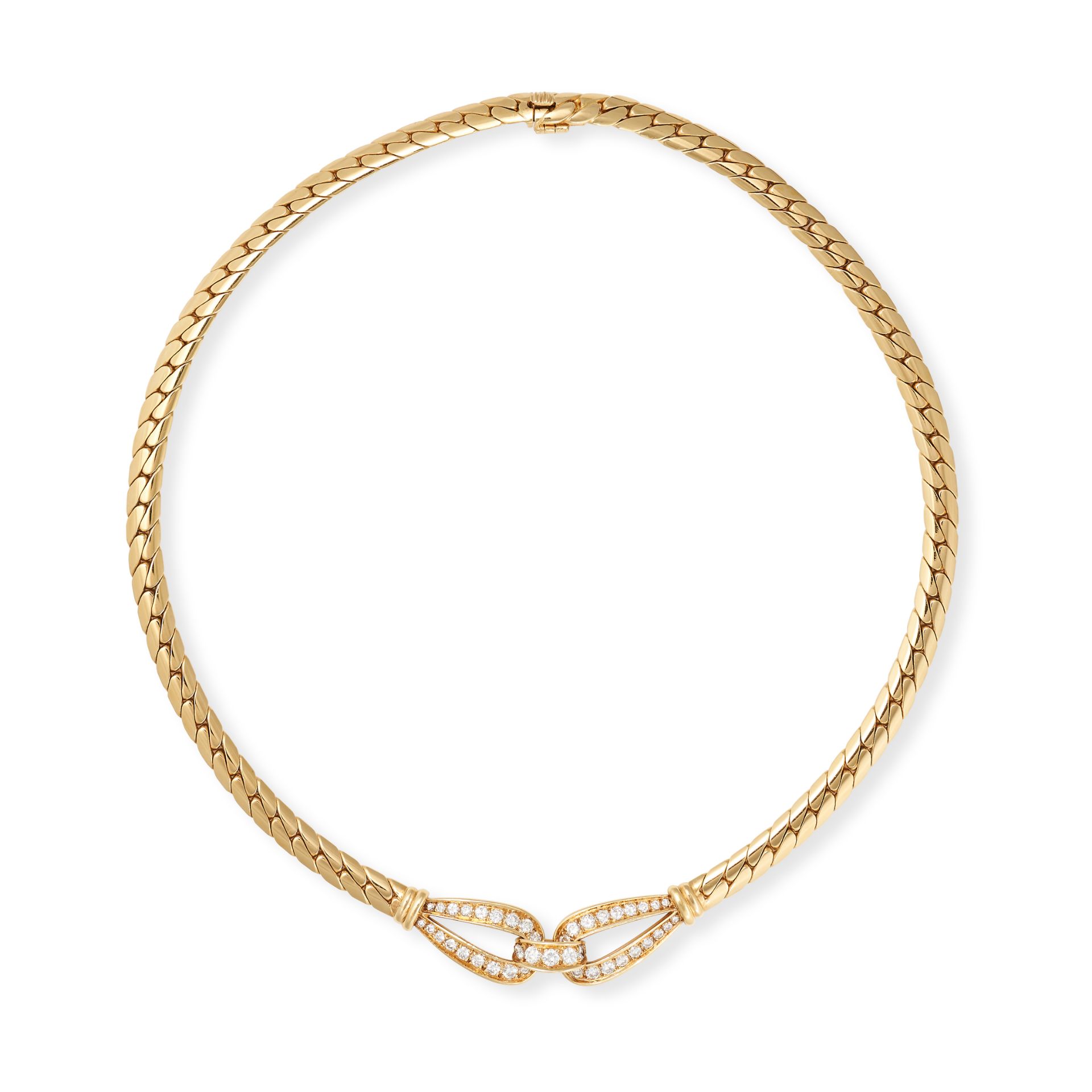 GEORGES L'ENFANT FOR CARTIER, A DIAMOND NECKLACE in 18ct yellow gold, comprising a flat link chai...
