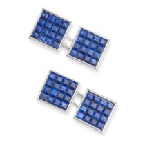 VAN CLEEF & ARPELS, A RARE PAIR OF MYSTERY SET SAPPHIRE CUFFLINKS in 18ct white gold, each cuffli...