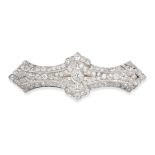 A DIAMOND BROOCH in platinum and white gold, the pierced geometric brooch set to the centre with ...