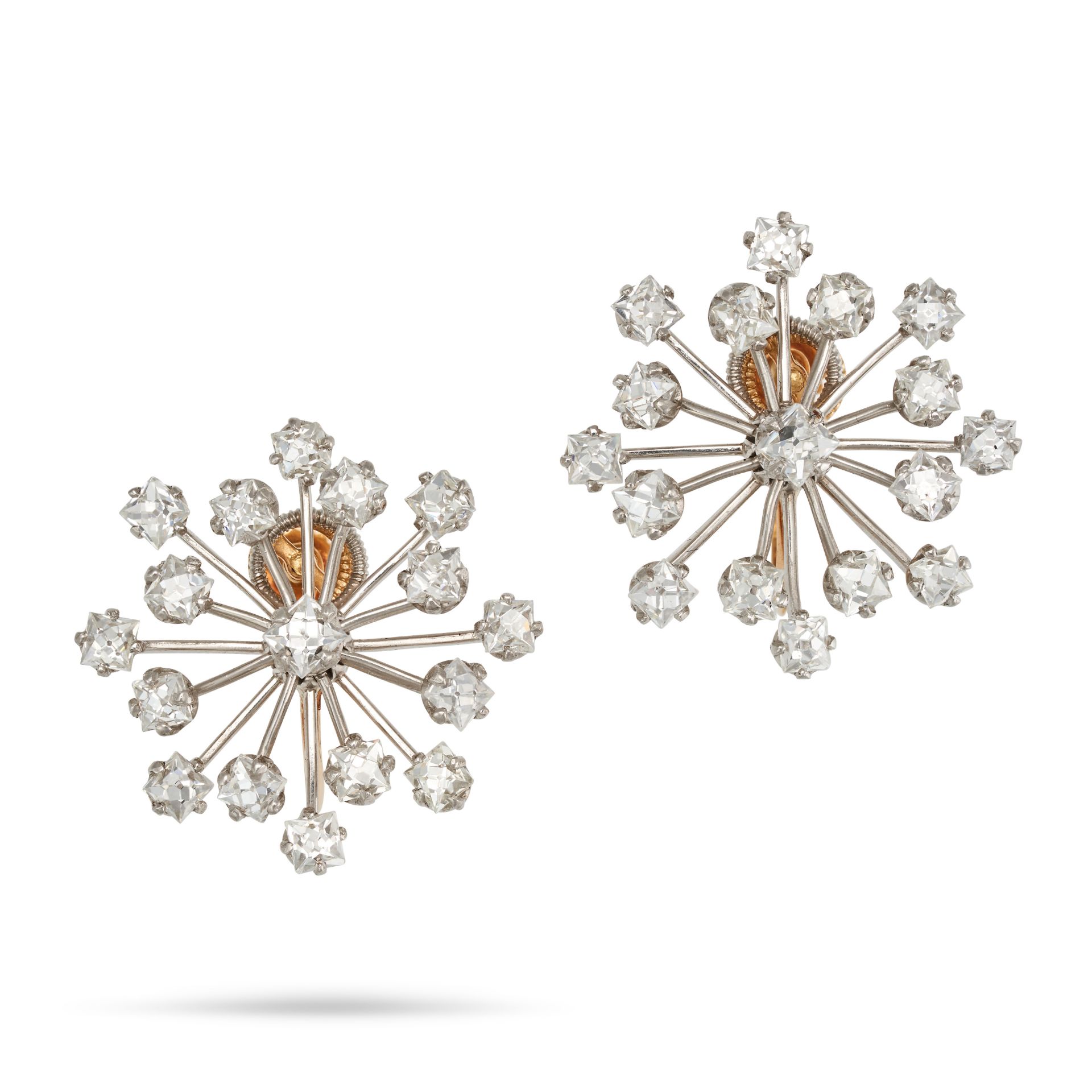 TIFFANY & CO., A PAIR OF DIAMOND STARBURST EARRINGS in 18ct yellow gold and platinum, designed as...