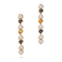 MARINA B, A PAIR OF DIAMOND DROP EARRINGS in 18ct yellow gold, each comprising a row of heart sha...