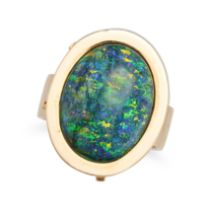 AN OPAL RING in 14ct rose gold, set with an oval cabochon opal, stamped 14K, size T1/2 / 9.75, 19...